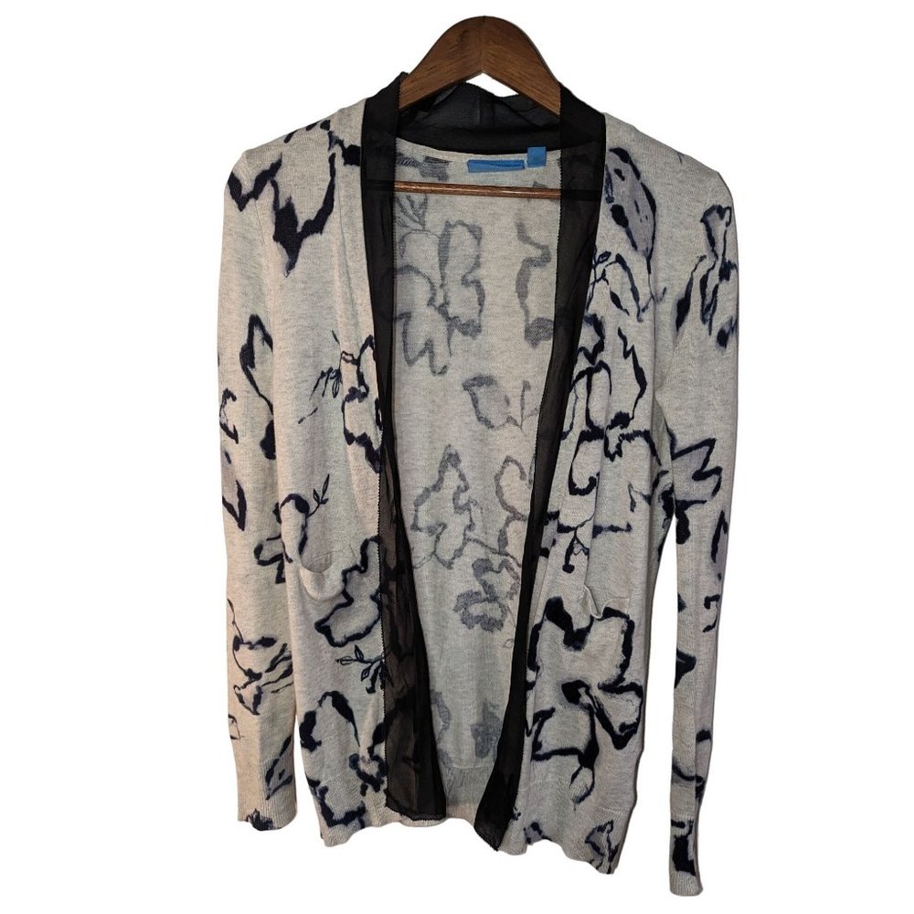 Simply Vera Vera Wang cotton open cardigan grey with navy floral print sz XS